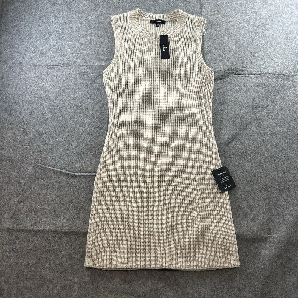 Lulu's Cream Knit Sleeveless Mini Dress